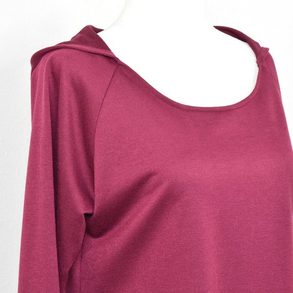 Womens Whimsigoth Hooded Lace Hem Long Sleeve Tunic Top Size M Burgundy Coquette - Picture 4 of 13